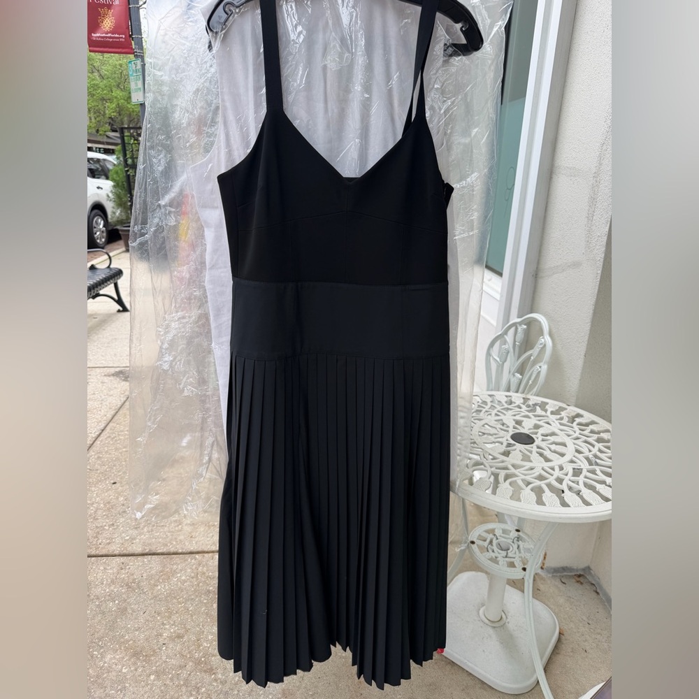 La Ligne Zelda Black Spaghetti Strap Pleated Dress